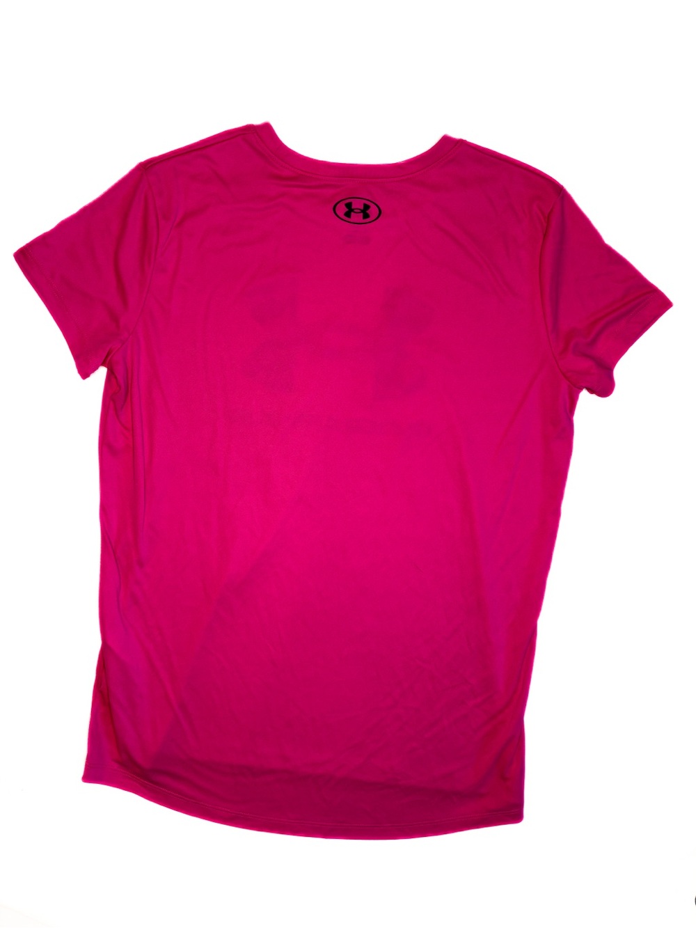 Under Armour Women's Bright Pink Crew Neck Short Sleeve Tee with Black Logo - Picture 4 of 4